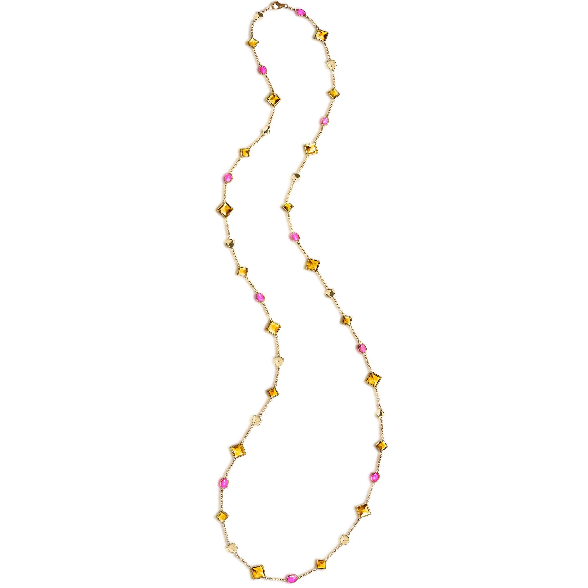 Paolo Costagli 18 Karat Yellow Gold Necklace with Citrine and Pink Sapphires im Angebot