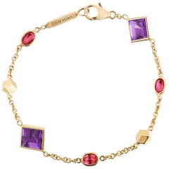 Paolo Costagli 18 Karat Yellow Gold Florentine Bracelet with Amethyst and Rubies