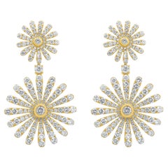 18 Karat Yellow Gold Flower Diamond Drop Earrings