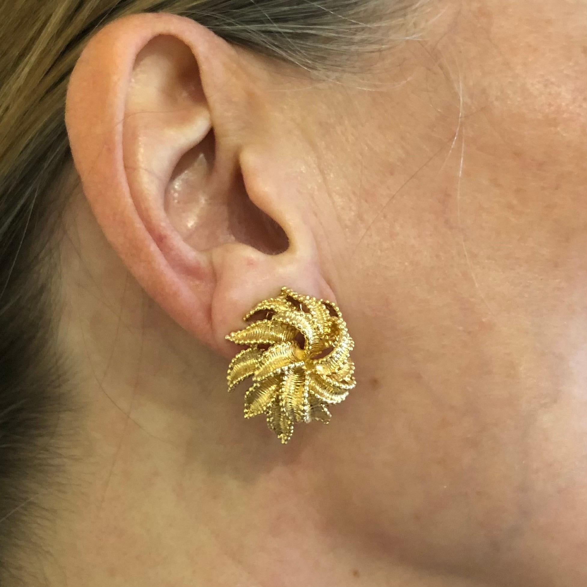 Women's 18 Karat Yellow Gold Flower Ear Clips by Bucherer