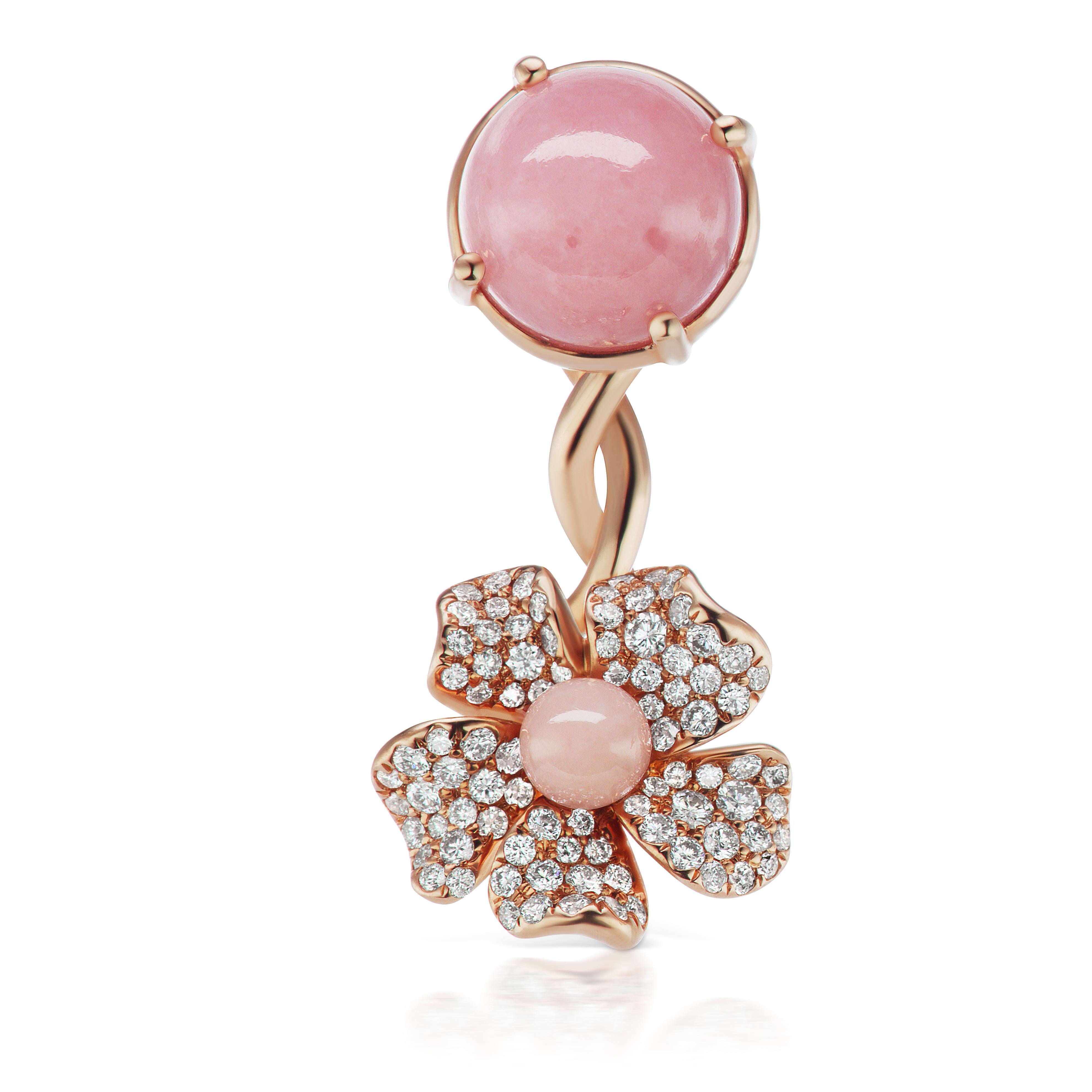 18K Yellow Gold Flower Earring with Pink Opals and Diamonds.
0.66 ct tw.
1.25
