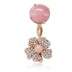 18 Karat Yellow Gold Flower Earring with Pink Opals and Diamonds