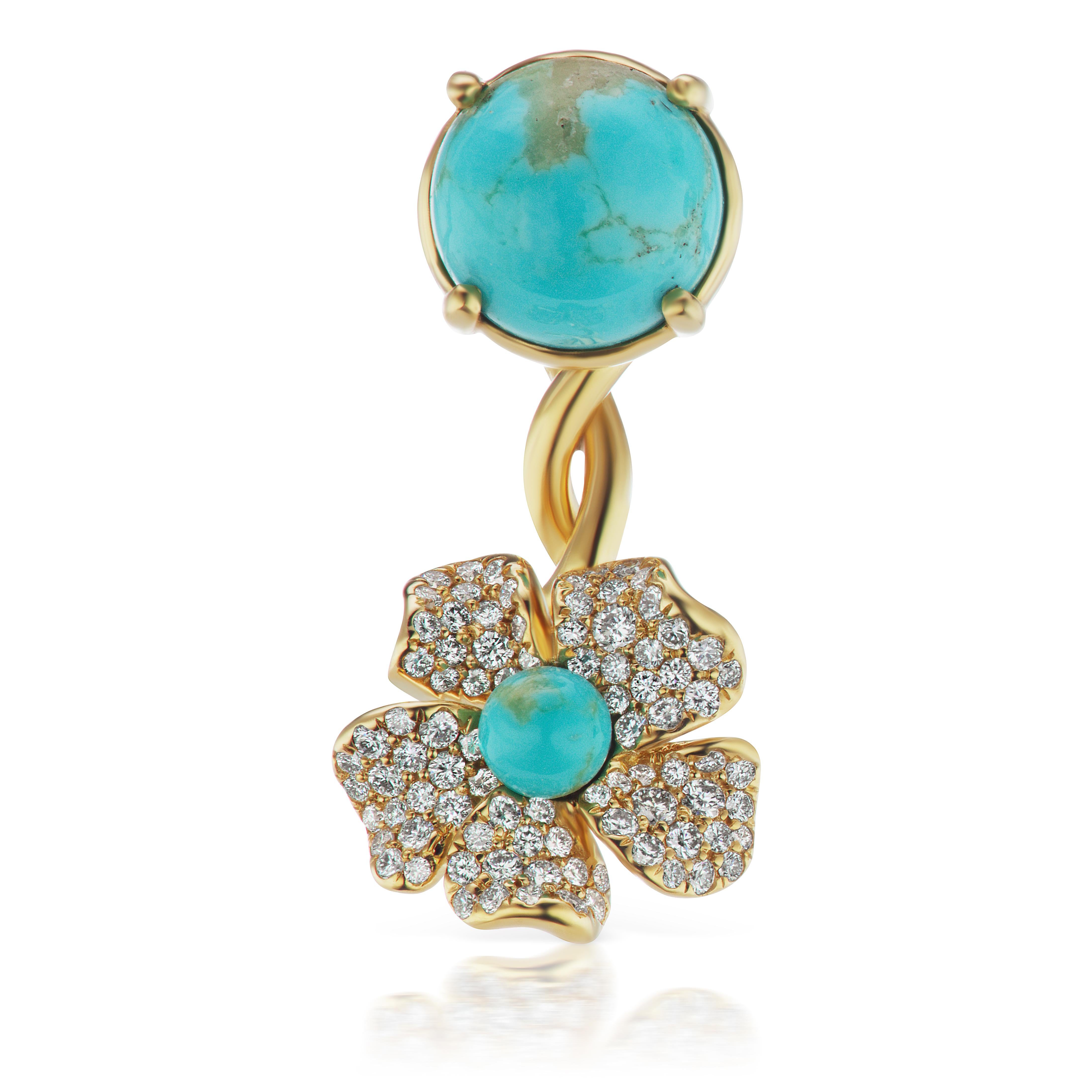 18K Yellow Gold Flower Earring with Turquoise and Diamonds
0.66 ct tw.
1.25