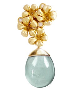 Eighteen Karat Gold Floral Earrings with Diamonds and Detachable Green Quartzes
