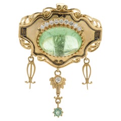 Vintage 18 Karat Yellow Gold Fluorite and Diamond Pin