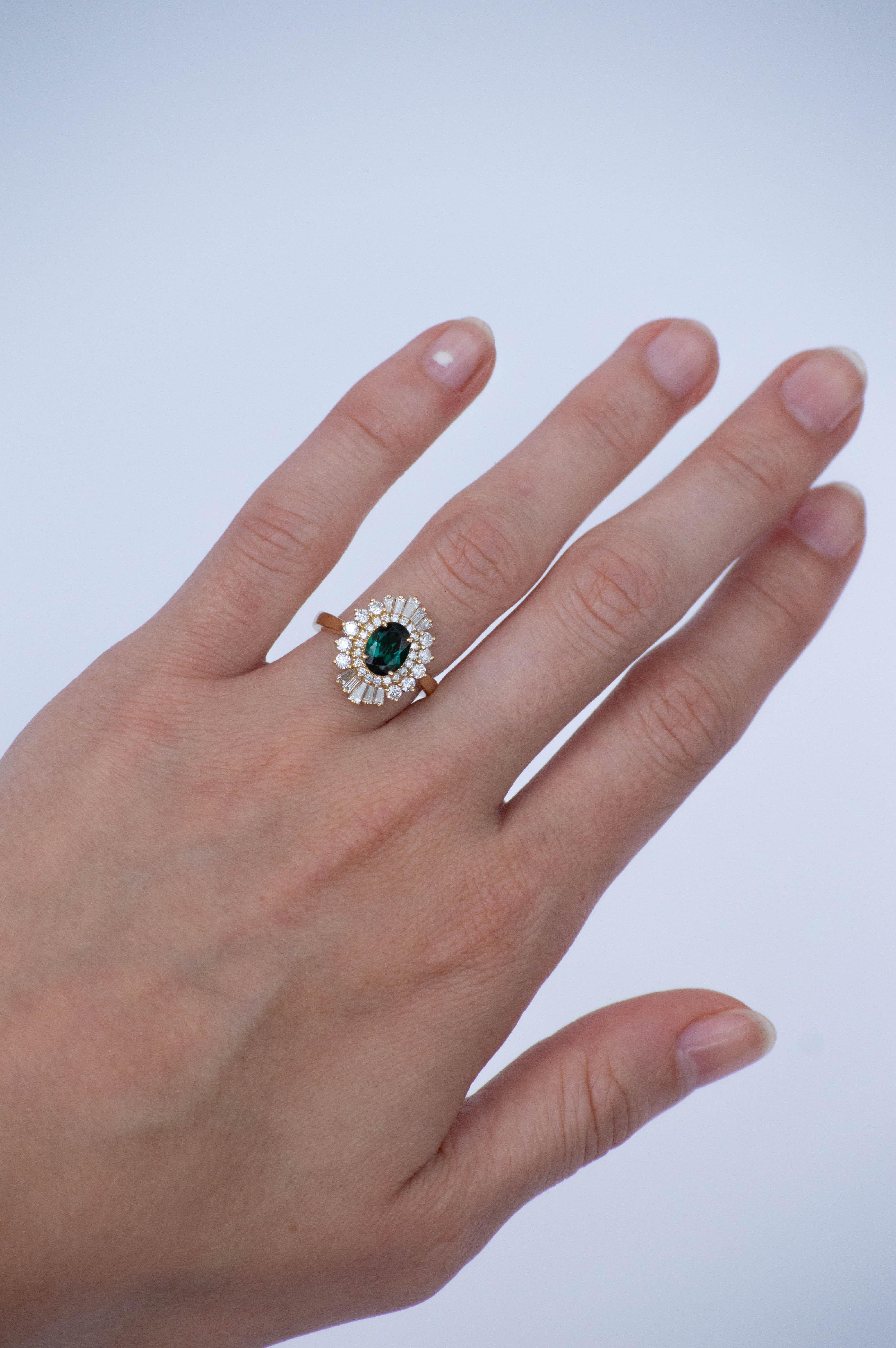 Bague ballerine en or jaune 18 carats avec diamants et tourmaline Neuf - En vente à New York City, NY