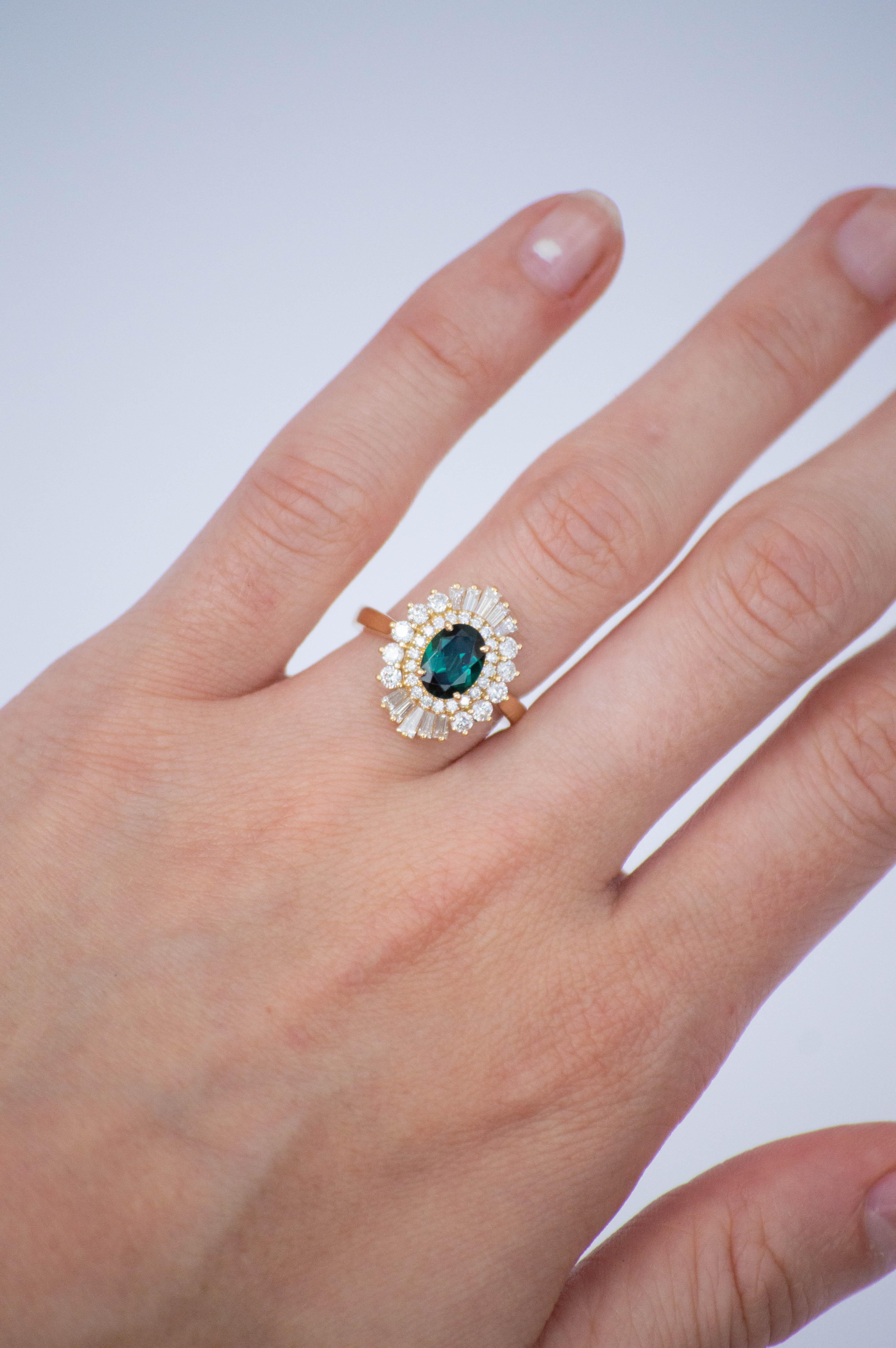 Bague ballerine en or jaune 18 carats avec diamants et tourmaline Pour femmes en vente