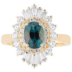 18 Karat Yellow Gold Flutter Ballerina Diamond and Tourmaline Ring