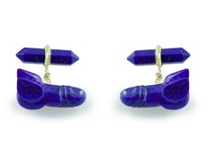 18 Karat Yellow Gold Flying Penis in Lapis Lazuli Cufflinks