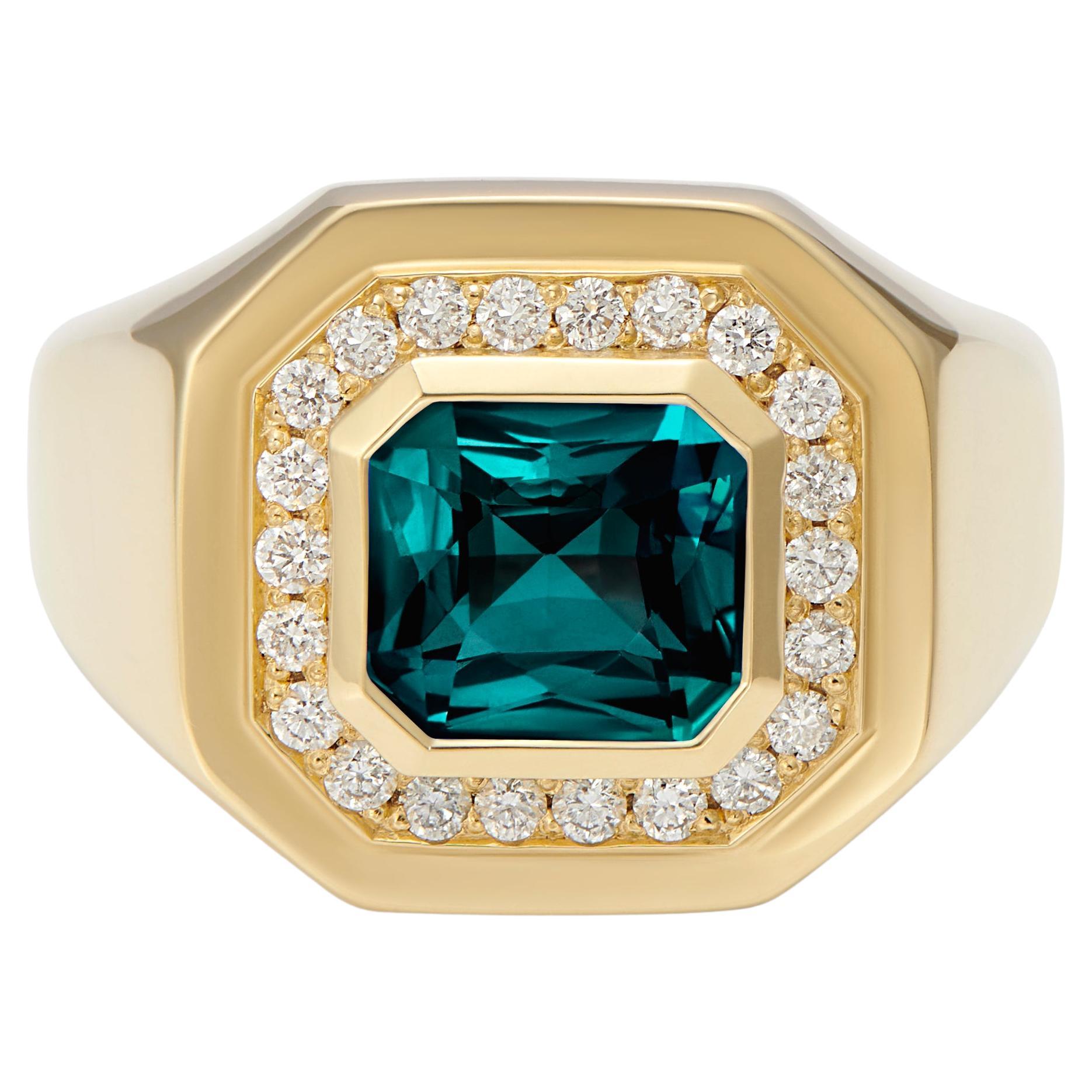 Berlin: 2.98ct Forest Green Tourmaline and 0.35ct Diamond Ring 18k Gold Ring  For Sale