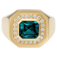 Berlin: 2.98ct Forest Green Tourmaline and 0.35ct Diamond Ring 18k Gold Ring 
