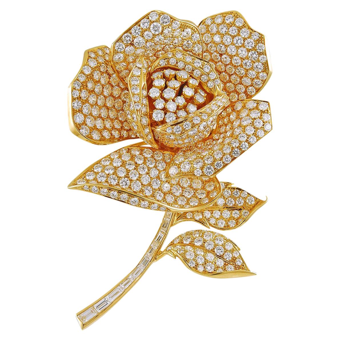 Yellow Gold Flower Brooch with Four Interchangeable Pistils