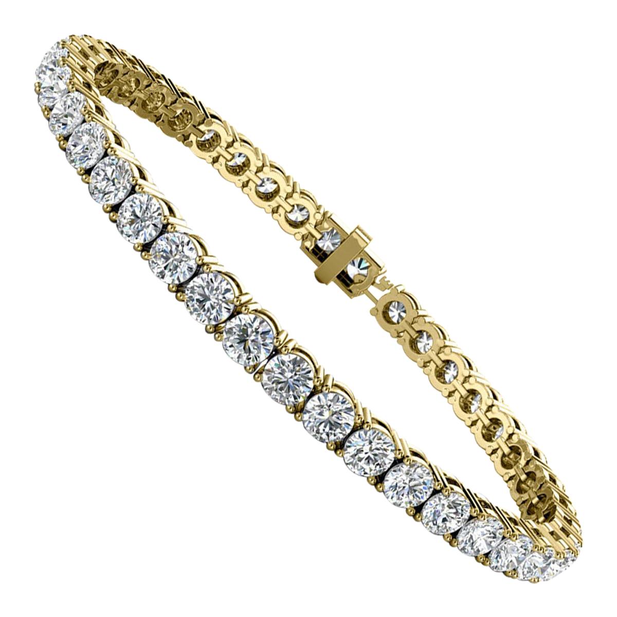 Bracelet tennis à quatre griffes en or jaune 18 carats et diamants de 10 carats