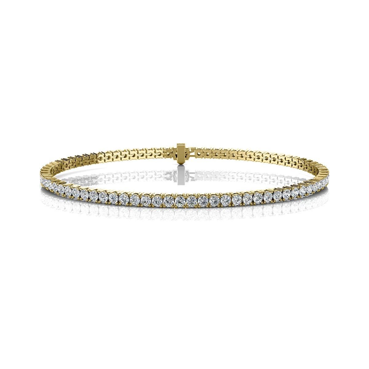A timeless four prongs diamonds tennis bracelet. Experience the Difference!

Product details: 

Center Gemstone Type: NATURAL DIAMOND
Center Gemstone Color: WHITE
Center Gemstone Shape: ROUND
Center Diamond Carat Weight: 3
Metal: 18K Yellow