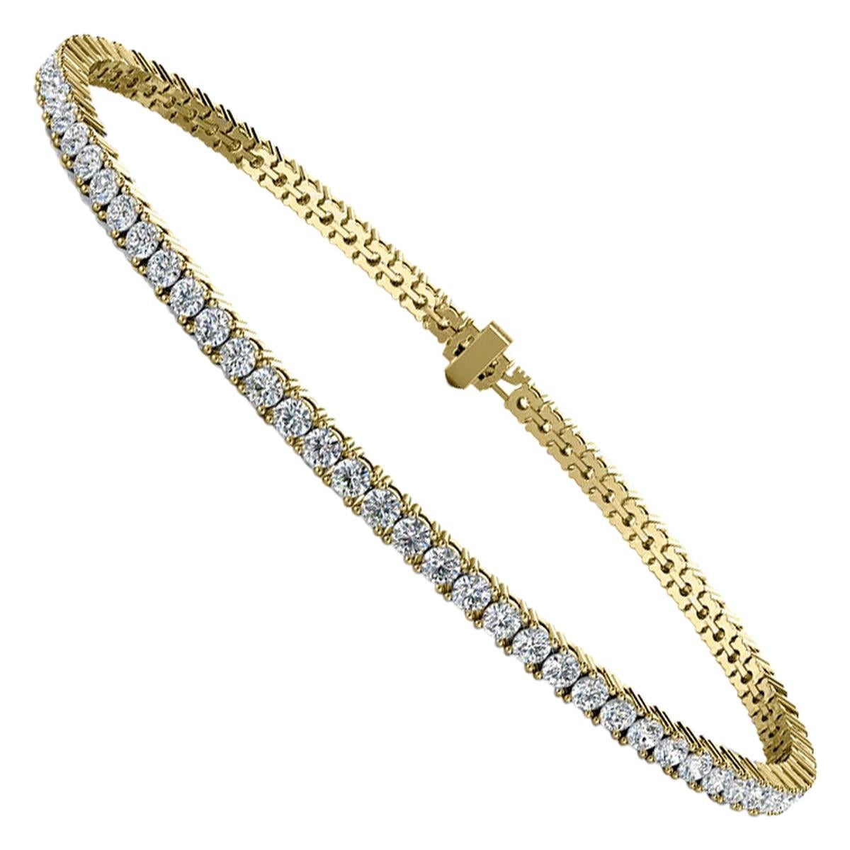 18 Karat Yellow Gold Four Prongs Diamond Tennis Bracelet '3 Carat'