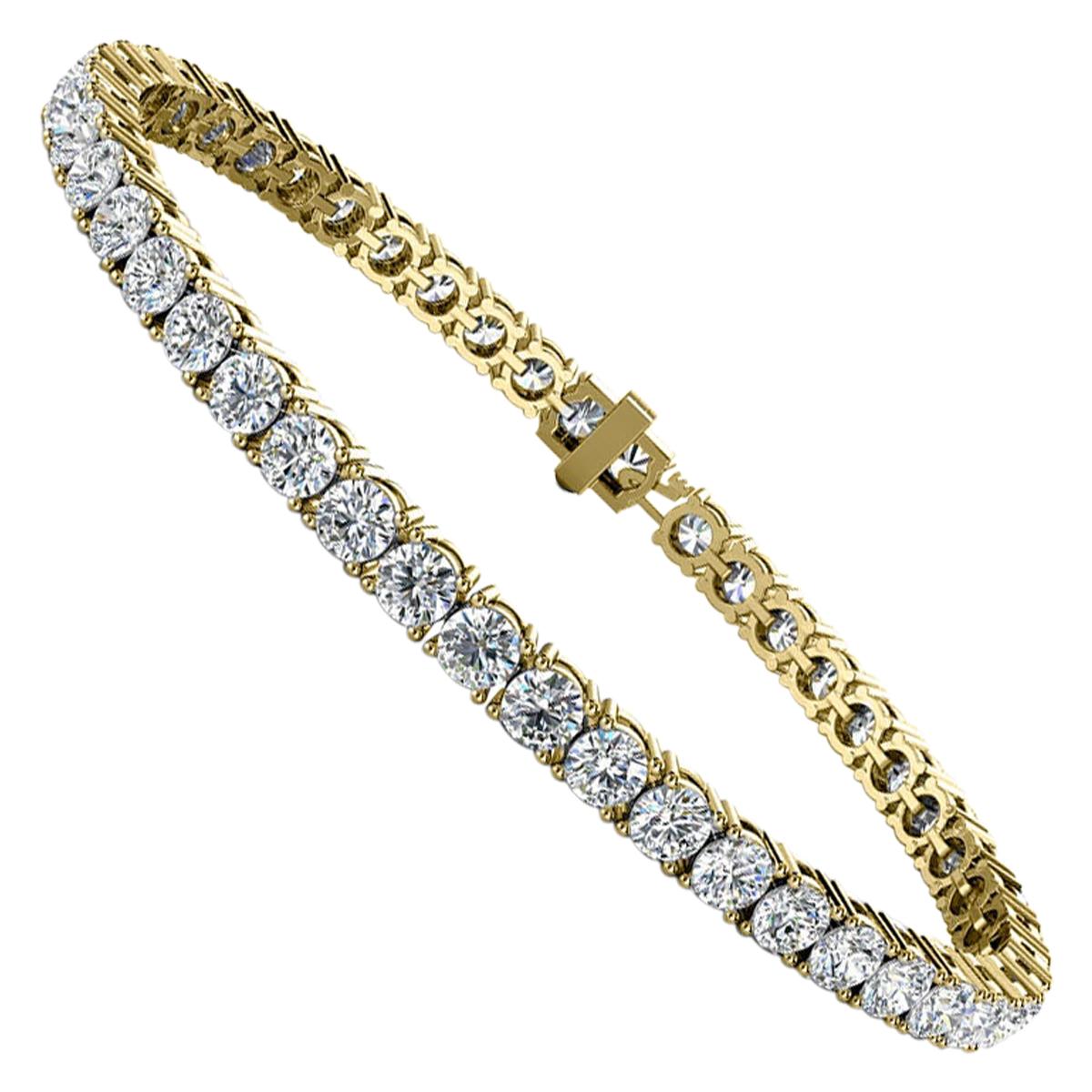 18 Karat Yellow Gold Four Prongs Diamond Tennis Bracelet '7 Carat' For Sale