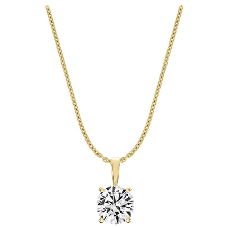 18 Karat Yellow Gold Four Prongs Natural Diamond Pendant '1 1/2 Carat' For Sale