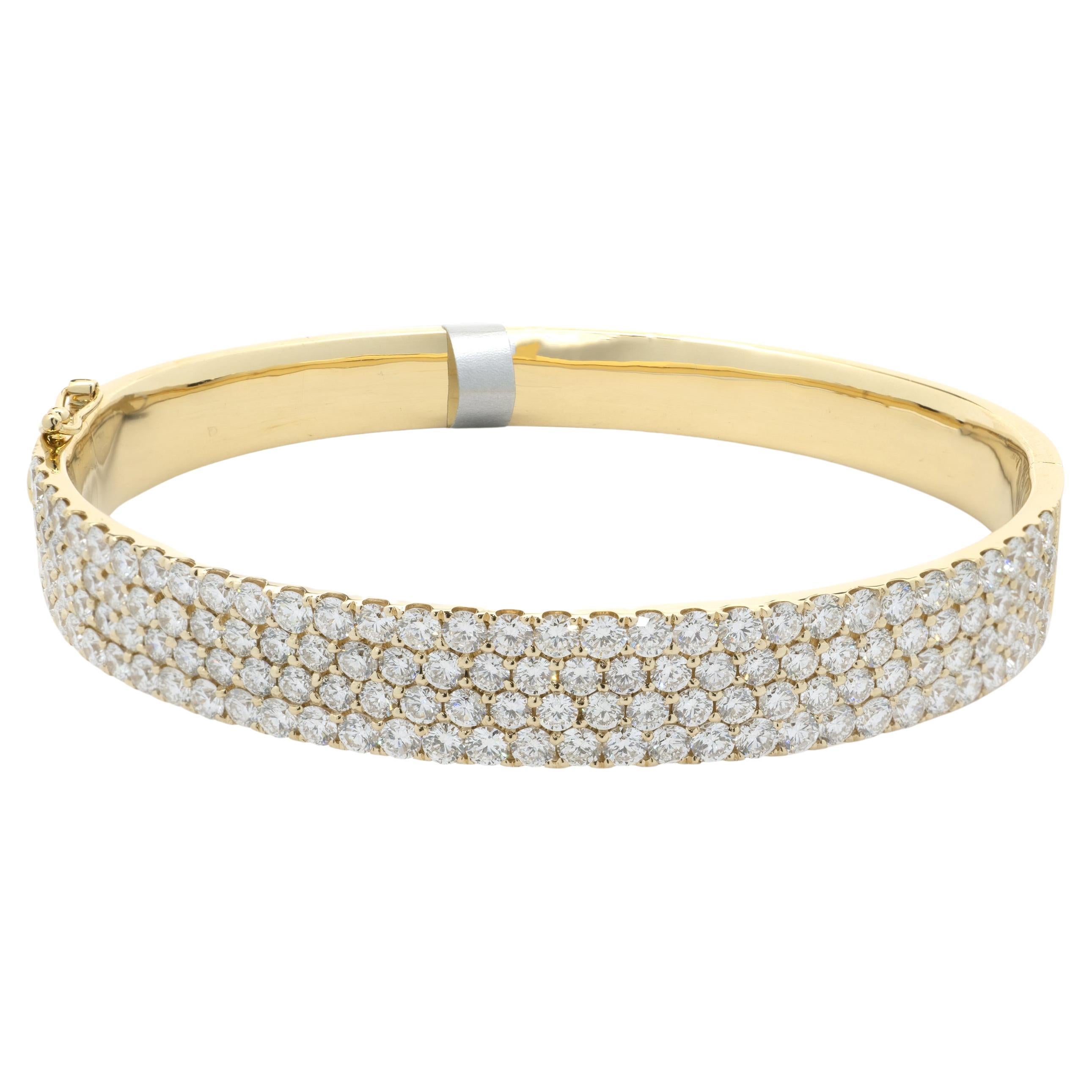18 Karat Yellow Gold Four Row Diamond Bangle Bracelet