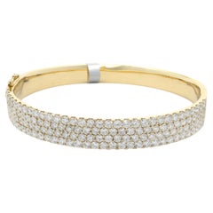 18 Karat Yellow Gold Four Row Diamond Bangle Bracelet