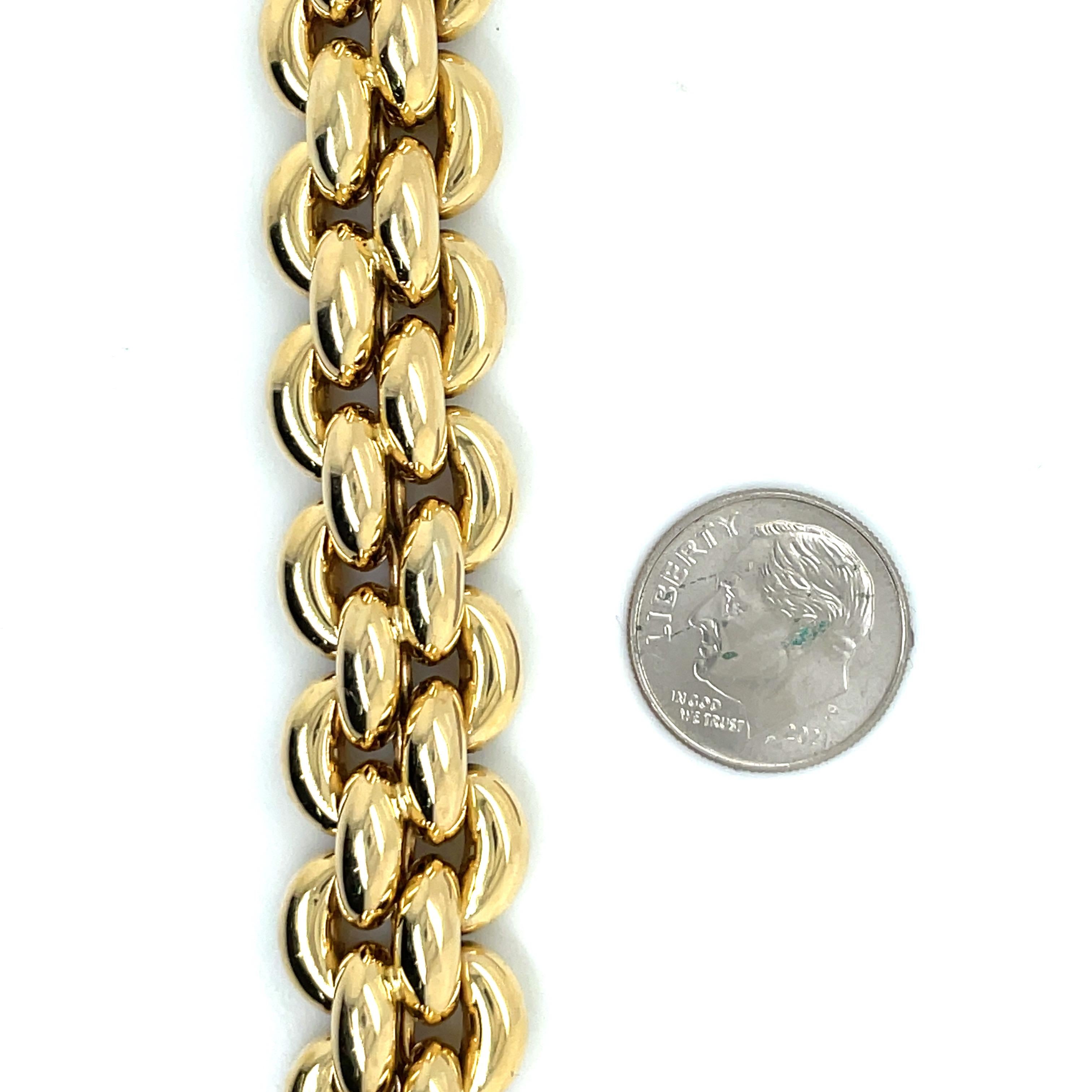 Contemporary 18 Karat Yellow Gold Four Row Link Bracelet 42.2 Grams Made in Italy For Sale