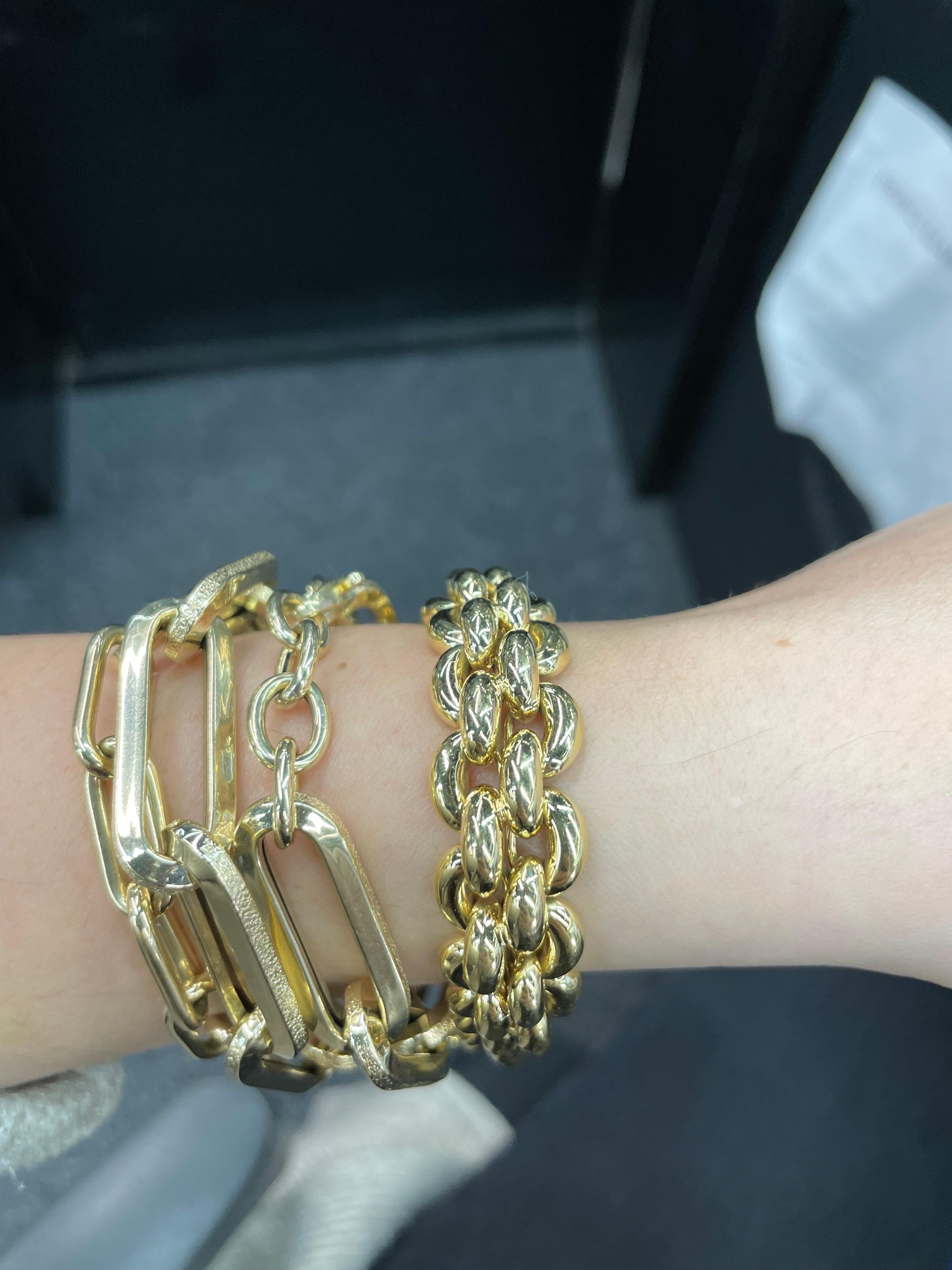18 Karat Yellow Gold Four Row Link Bracelet 42.2 Grams Made in Italy For Sale 1