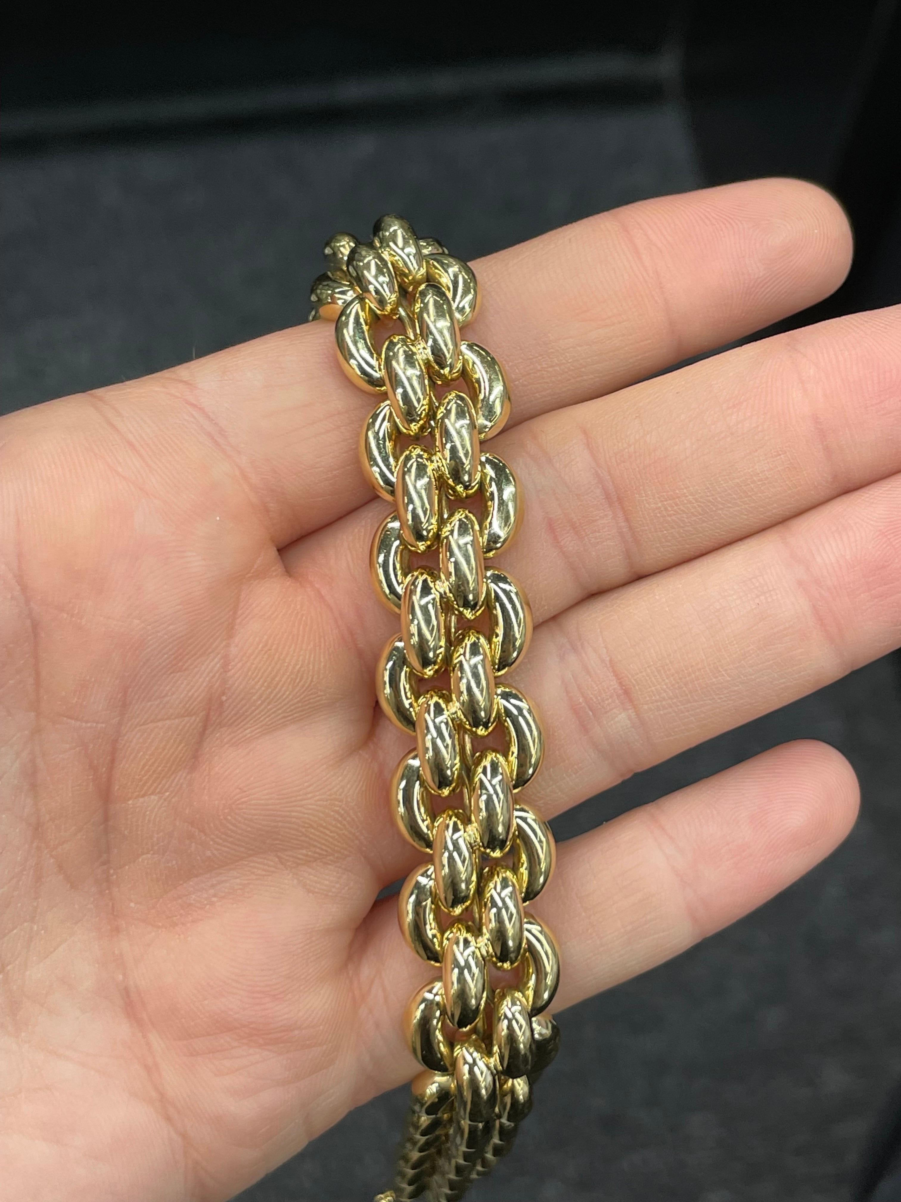 18 Karat Yellow Gold Four Row Link Bracelet 42.2 Grams Made in Italy For Sale 2