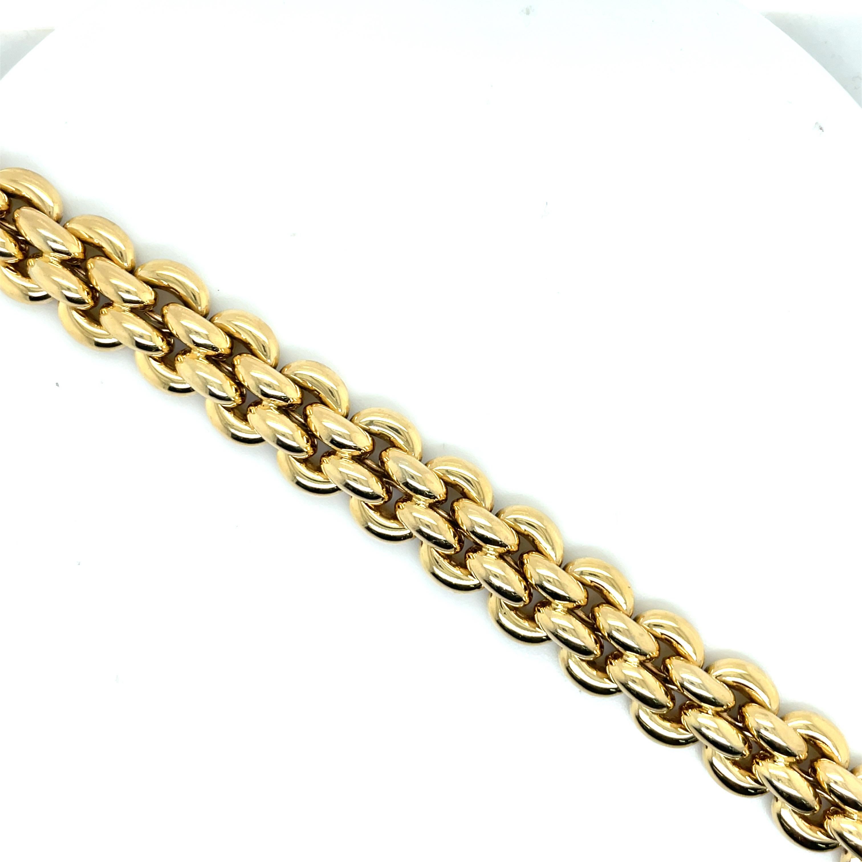 18 Karat Yellow Gold four row link bracelet weighing 42.2 Grams. Made in Italy
Stamped 
NANIS 
1750VI 
750 
ITALY 