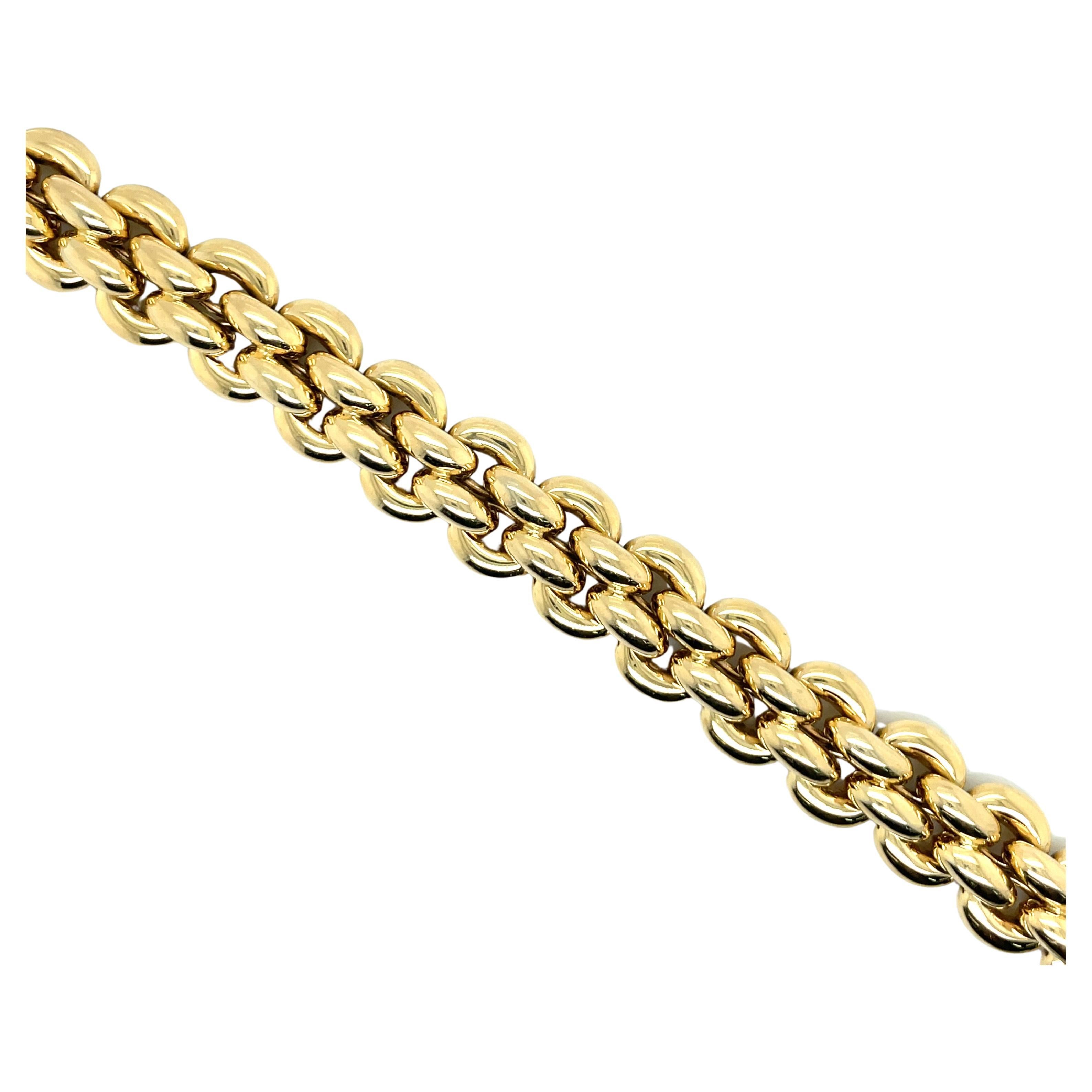 18 Karat Yellow Gold Four Row Link Bracelet 42.2 Grams Made in Italy For Sale