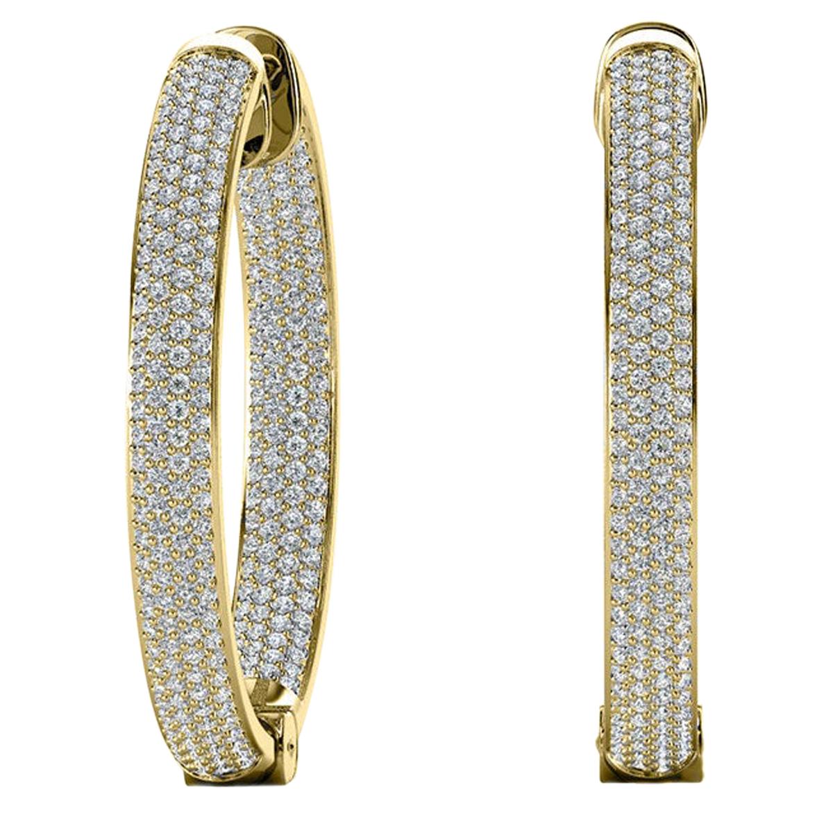 18 Karat Yellow Gold Four Rows Inside Out Hoop Diamond Earrings '1 1/2 Carat'