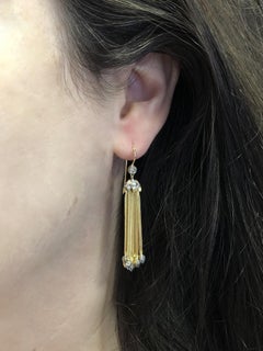 18 Karat Yellow Gold Foxtail Chain Diamond Tassel Earrings Signed Fred Leighton