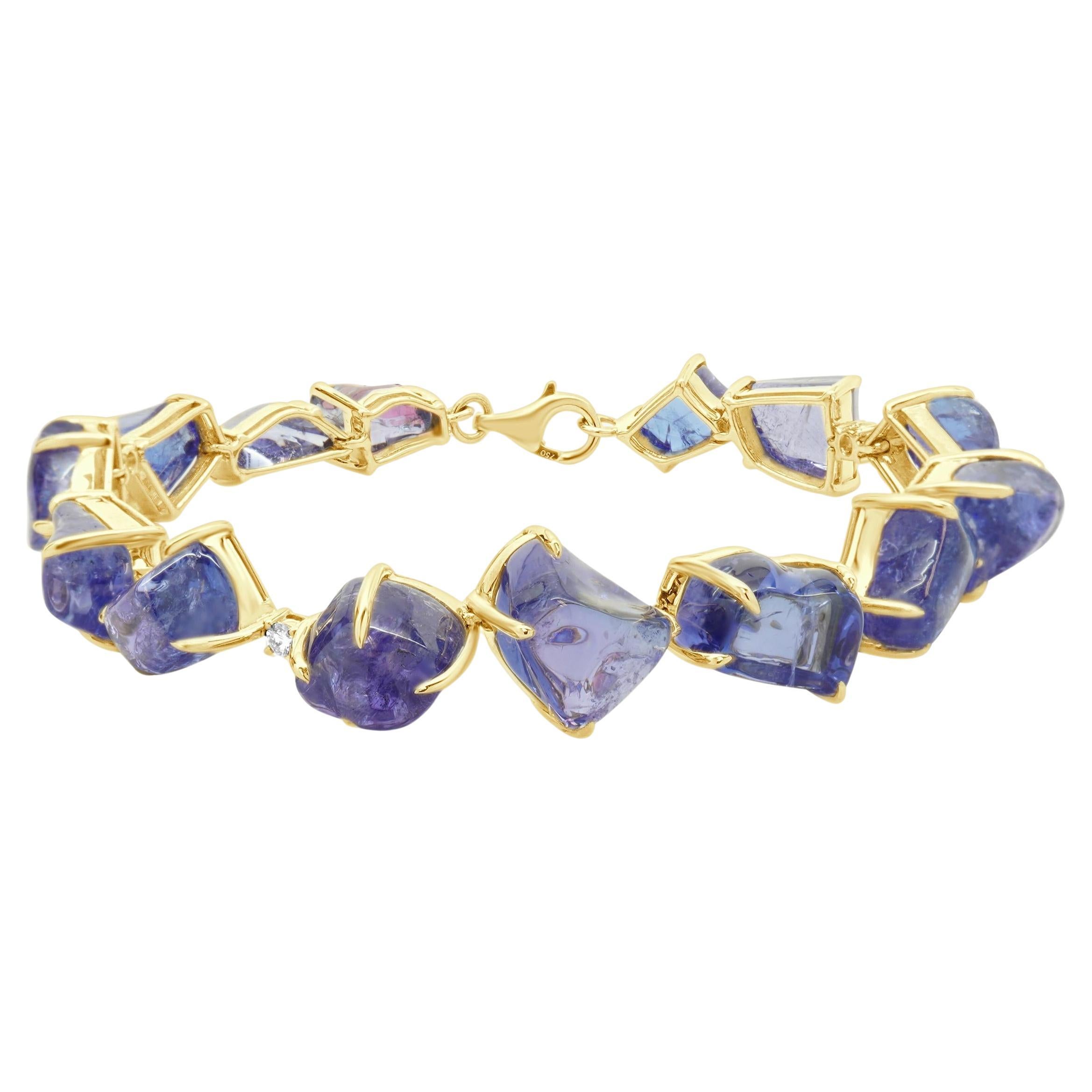 18 Karat Yellow Gold Freeform Tanzanite and Diamond Bracelet