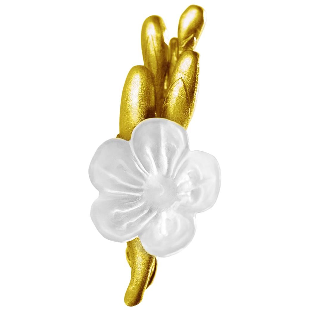 Eighteen Karat Yellow Gold Freesia Contemporary Brooch with Quartz Flower For Sale