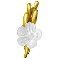 Eighteen Karat Yellow Gold Freesia Contemporary Brooch with Quartz Flower