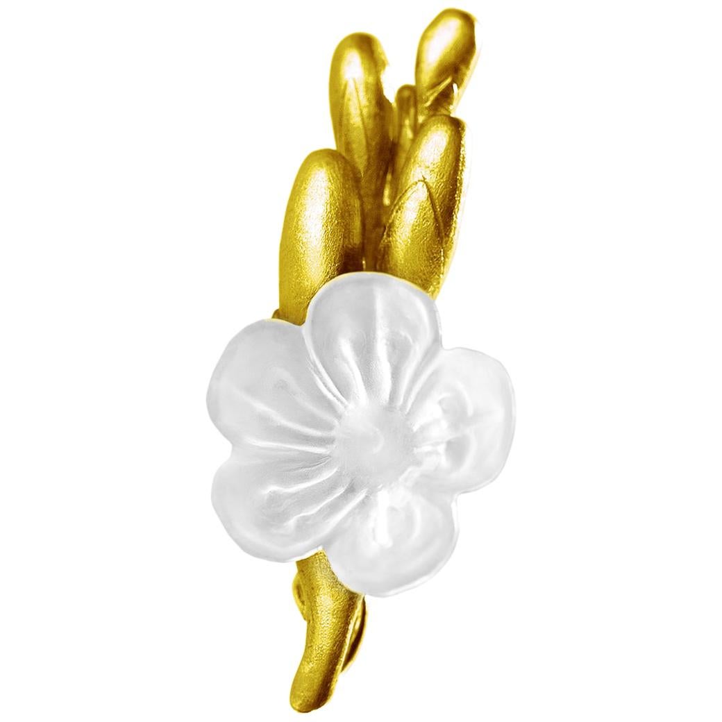 18 Karat Yellow Gold Freesia Contemporary Pendant Necklace with Quartz Flower For Sale