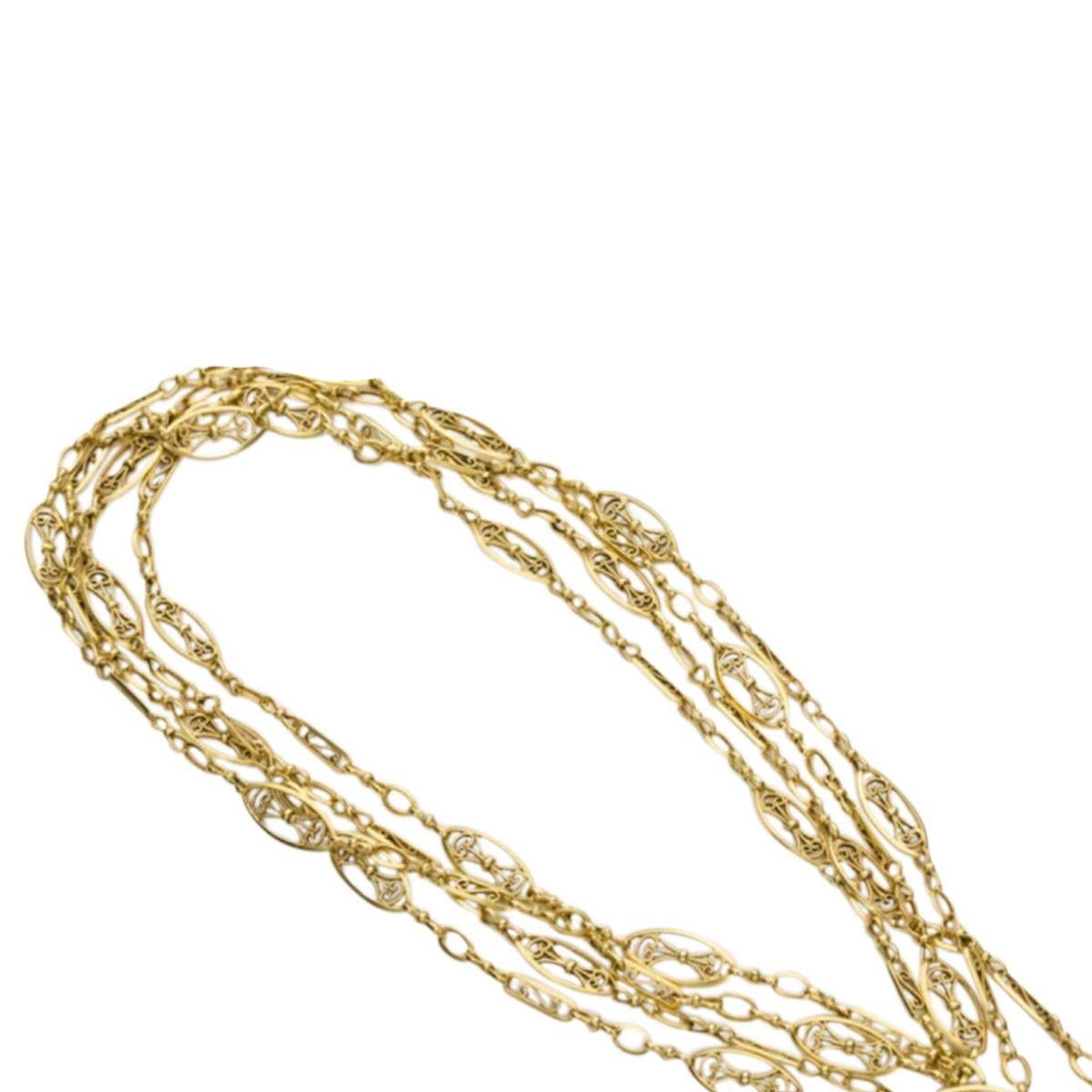 18 Karat Yellow Gold French Antique Guard Chain For Sale 4