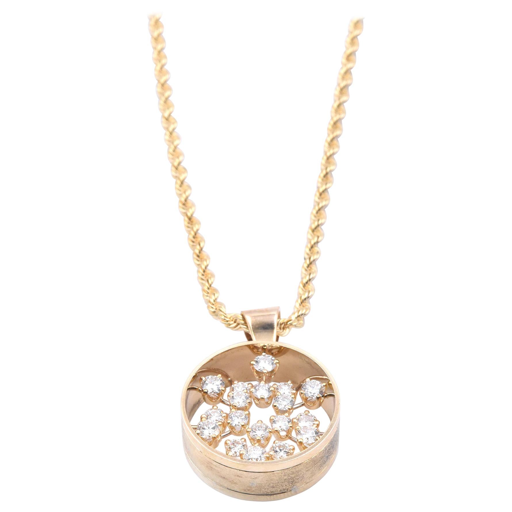 18 Karat Yellow Gold French Designed Diamond Circle Necklace
