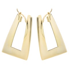 18 Karat Yellow Gold French Designed Rectangular Twist Hoop Earrings
