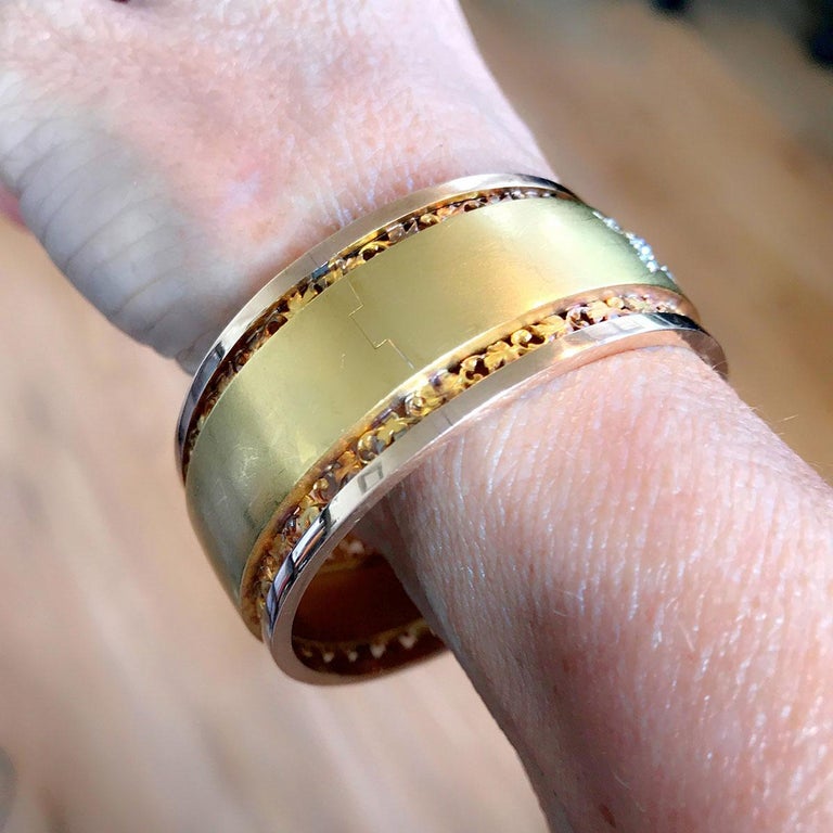 18 Karat Yellow Gold French Diamond Bangle at 1stDibs