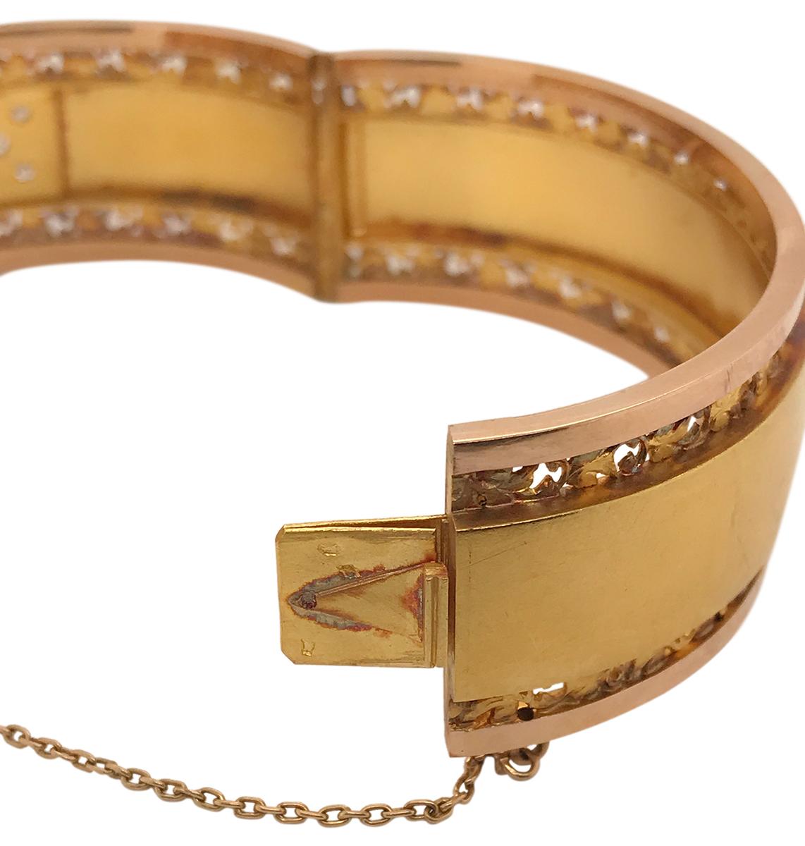 Victorian 18 Karat Yellow Gold French Diamond Bangle