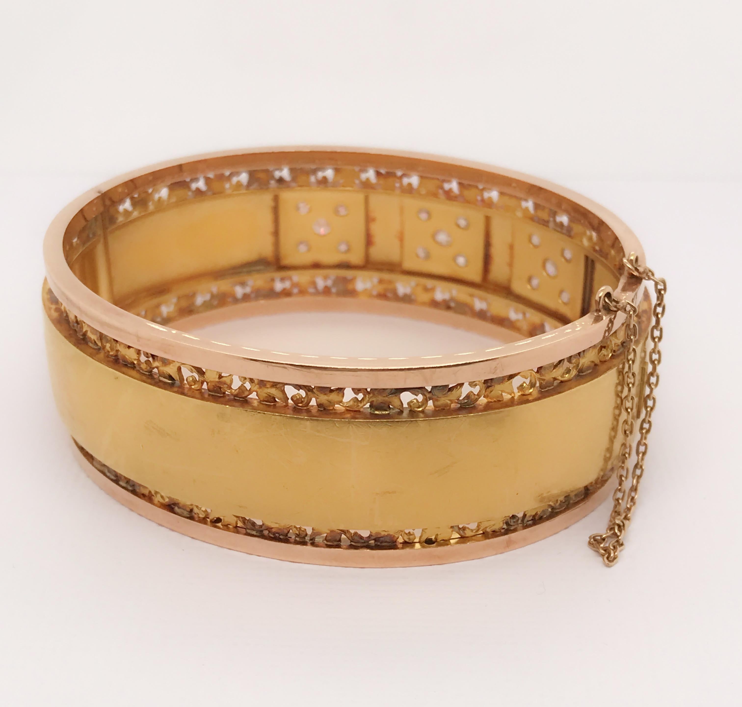 Women's 18 Karat Yellow Gold French Diamond Bangle