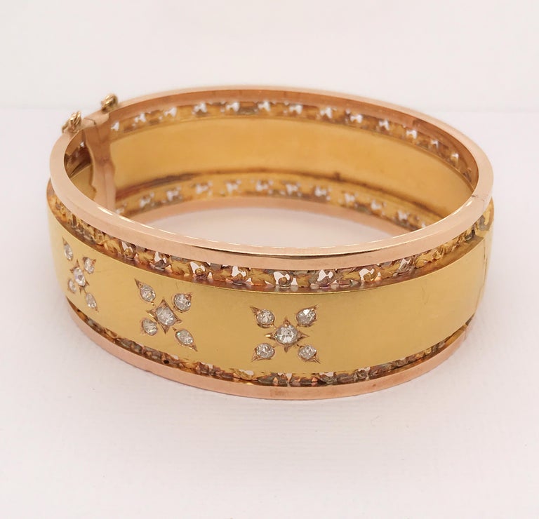 18 Karat Yellow Gold French Diamond Bangle at 1stDibs
