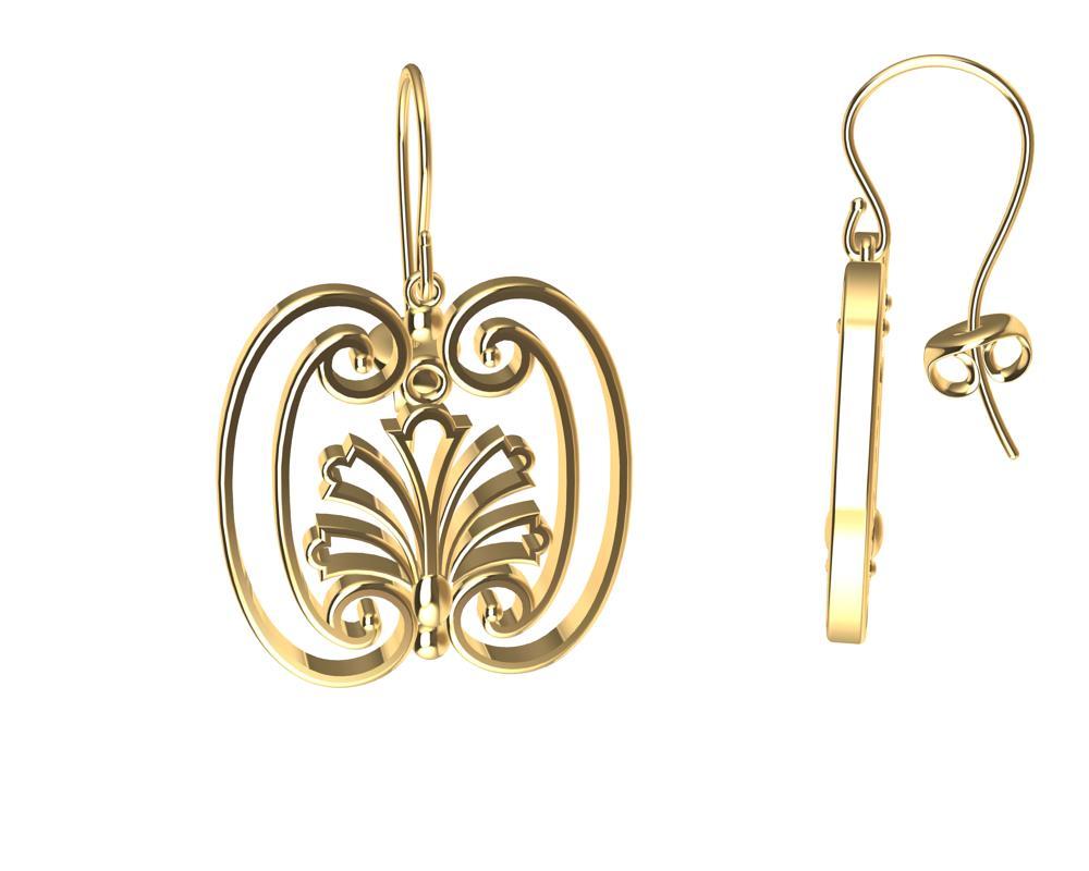 18 Karat Yellow Gold French Gate Dangle Earrings For Sale 1