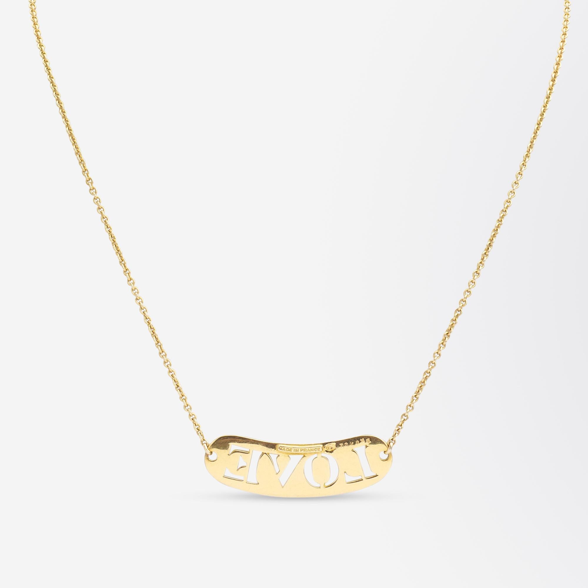 Modern 18 Karat Yellow Gold, French Made 'Love' Necklace For Sale