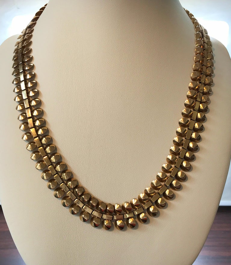18 Karat Yellow Gold French Ornate Chain Necklace For Sale