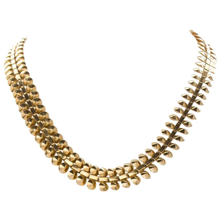 18 Karat Yellow Gold French Ornate Chain Necklace For Sale