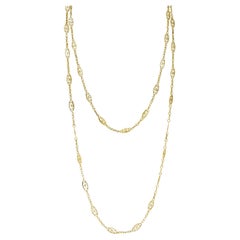 18 Karat Yellow Gold French Victorian Heart Navette Link Long Antique Necklace