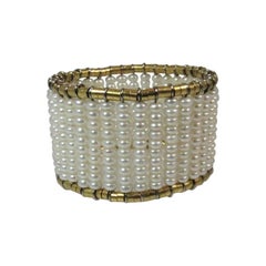 Bracelet manchette souple en or jaune 18 carats avec perles d'eau douce