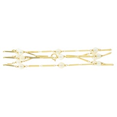 18 Karat Yellow Gold Freshwater Pearl Three Row Ladder Bracelet