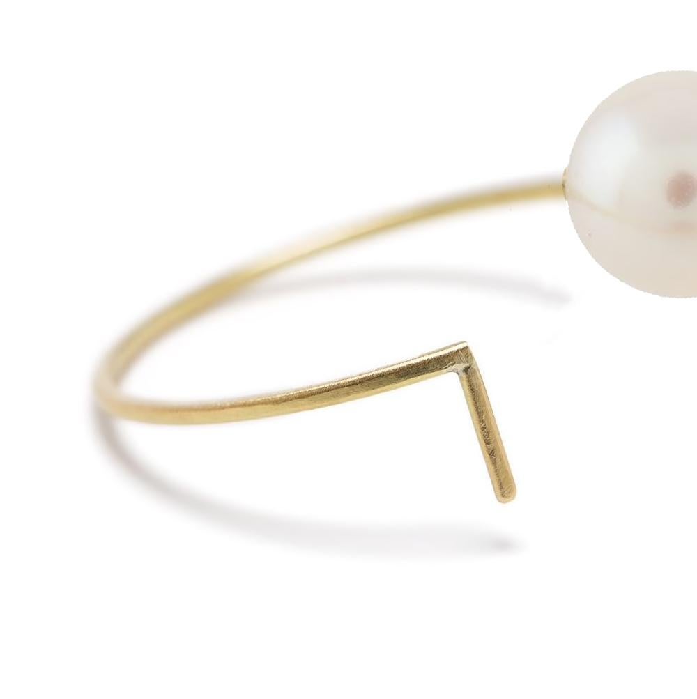 Artisan 18-Karat Yellow Gold Freshwater Pearls Forging Hoop Fine Earrings For Sale