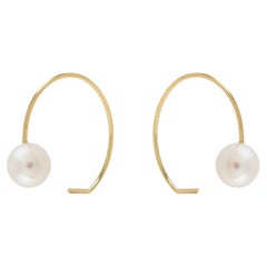 18-Karat Yellow Gold Freshwater Pearls Forging Hoop Fine Earrings